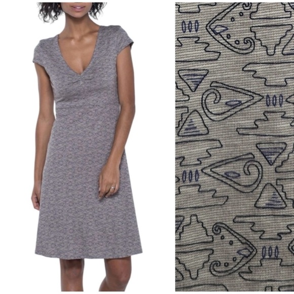 TOAD & CO ROSEMARIE DRESS IN COCOA QUINTO LINE PRINT L Organic Cotton Stretch - Picture 1 of 8
